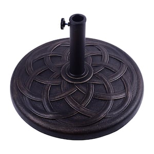 21.5 in. Round Resin Patio Umbrella Base with Beautiful Decorative Pattern & Easy Setup in Bronze