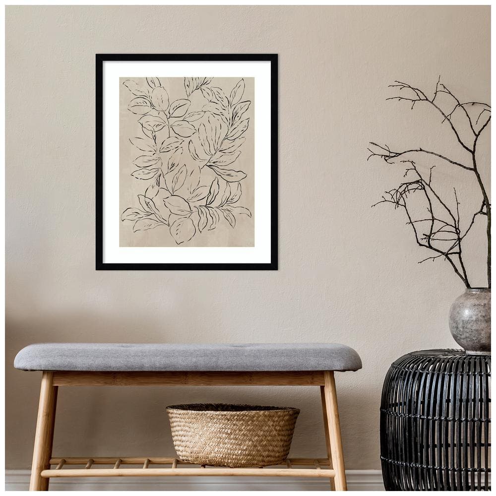 21" x 25" Beige and Black Wood Framed Leaf Print
