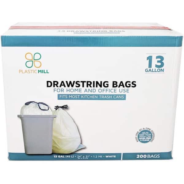 24 in. W x 31 in. H 13 Gal. 1.2 mil White Flat Seal Low Density Drawstring  Bags (50-Pack)