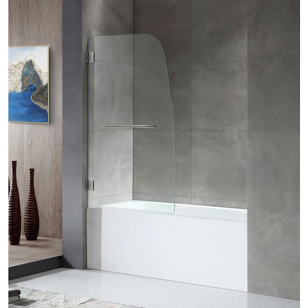 ANZZI 5 ft. Acrylic Left Drain Rectangle Tub in White with 34 in. W x 58 in. H Frameless Hinged Tub Door in Brushed Nickel