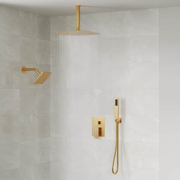 EVERSTEIN 3-Spray Square Ceiling Mount Shower Head and Handheld