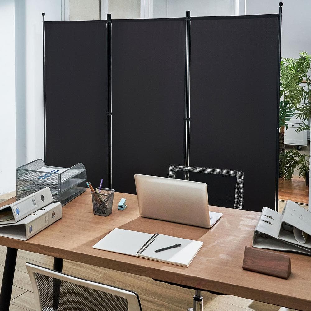 Black 6.1 ft Foldable Fabric 3-Panel Room Divider