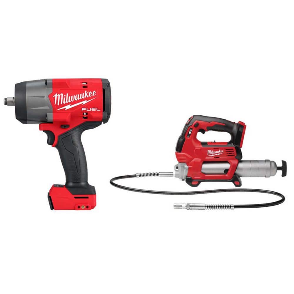 Milwaukee M18 FUEL 18V Lithium-Ion Brushless Cordless 1/2 in. Impact Wrench with Friction Ring (Tool-Only) w/Grease Gun -  2967-20-2646-20