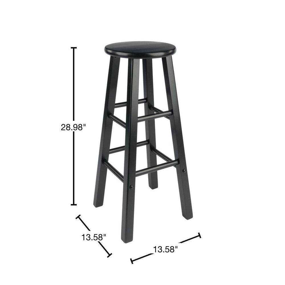 Transitional Solid Wood 29" Adjustable Black Bar Stool Set