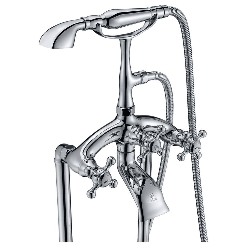 Polished Chrome 3-Handle Clawfoot Tub Faucet with Hand Shower