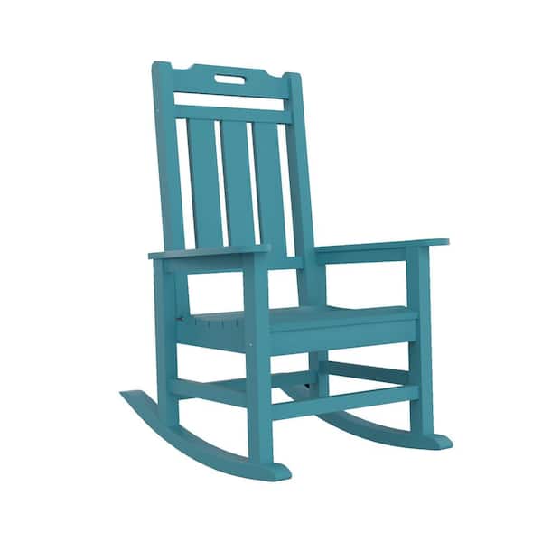 Tunearary Blue HDPE Plastic Outdoor Rocking Chair Waterproof for Balcony Beach Pool Presidential Rocking