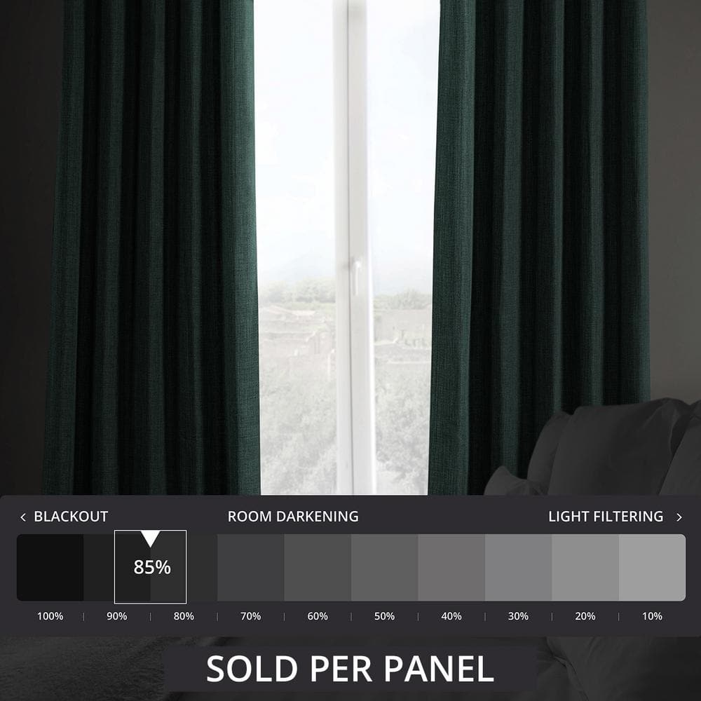 Focal Green Faux Linen Room Darkening Ground Length Drapes