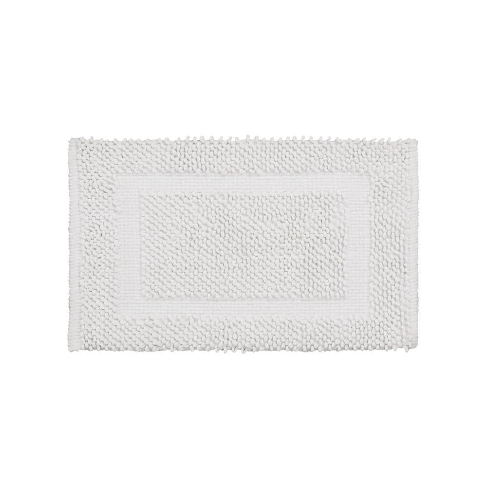 Sophie Border White Cotton Chenille Non-Slip Bath Mat 27" x 45"