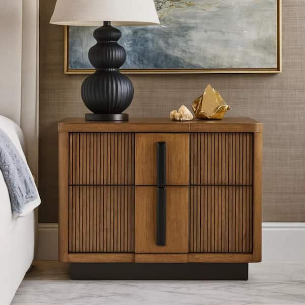 Reon Brown and Black 2-Drawer 28 in. W Nightstand