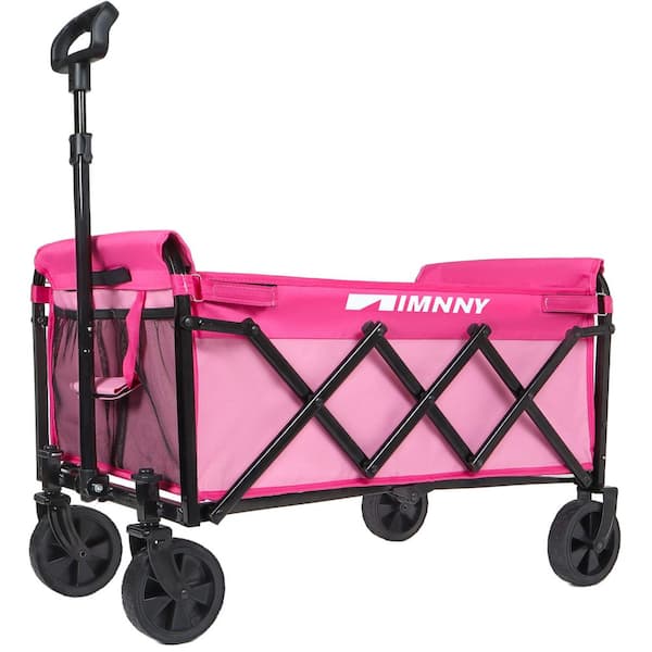 Peace 3 cu. ft. Steel Collapsible Wagon Garden Cart with Wheels, Cup Holders, Pink