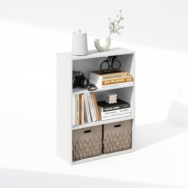 Furinno Simple 31.5 in. Tall Plain White Wood 3-Shelf Bookcase