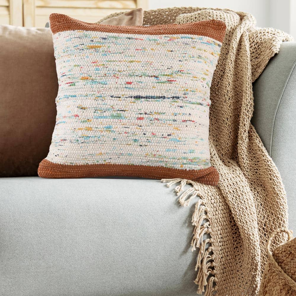 Ray Brown and Multicolor Cotton Square Throw Pillow Set