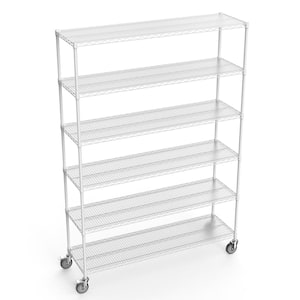 6-Tier White Kitchen Cart Wire Shelving Unit, 6000 lbs. NSF Height Adjustable Metal Garage Storage Shelves with Wheels