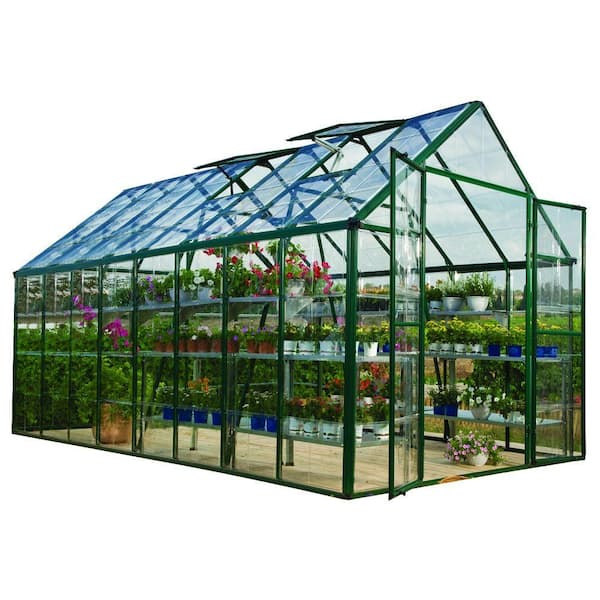 Palram Snap and Grow 8 ft. x 16 ft. Green Polycarbonate Greenhouse