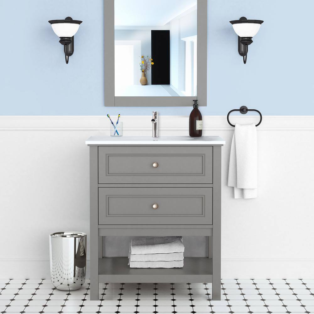 Gray PVC Freestanding Vanity with White Ceramic Top, 30"