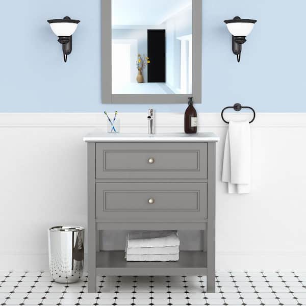 Dreamwerks 30 in. W x 33 in. H x 22 in. D Sienna Vanity in Gray with Ceramic Vanity Top