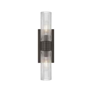 Ballston Urban 18 in. 2-Light Oiled Brass Vanity Light with Glass Shade