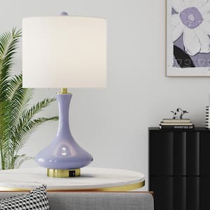 Sacramento 23-In Purple/Nickel Table Lamp with White Linen Lampshade / USB / Type-C Port.