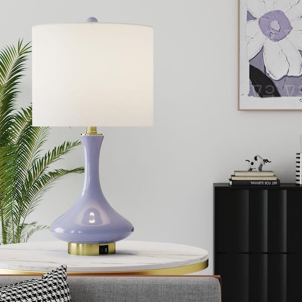Sacramento 23.5 in. Purple Modern Dimmable Ceramic Bedroom Living Room Bedside Desk Nightstand Table Lamps Usb Port