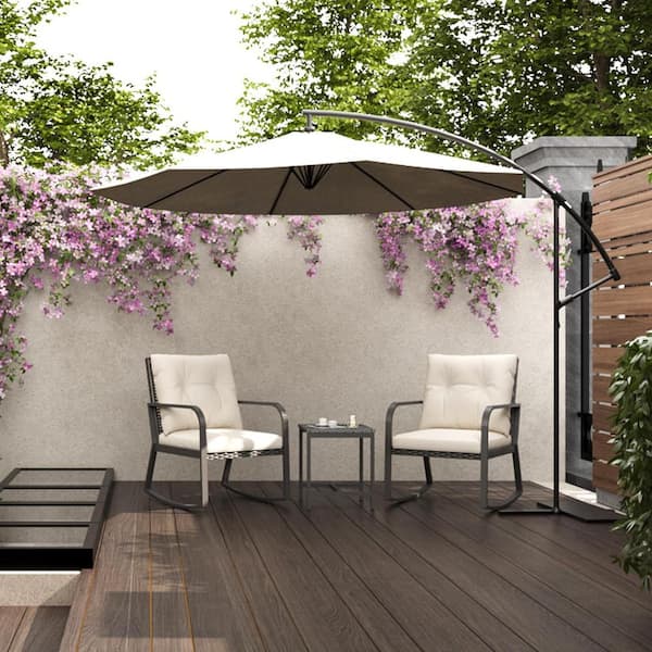 Tenleaf 3-Piece Metal Outdoor Bistro Set with Beige Cushions, Outdoor Rocking Chair with Table