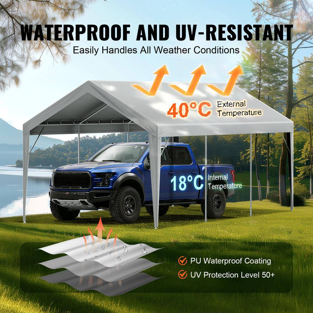 Gray 10' x 20' Waterproof Carport Canopy Cover with Aluminum Frame