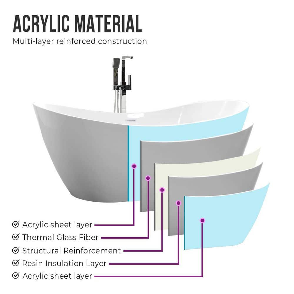 Ophelia 71" Pure White Freestanding Acrylic Soaking Bathtub