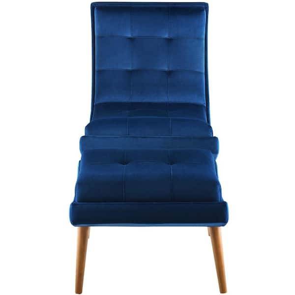 MODWAY Ramp Navy Upholstered Performance Velvet Lounge Chair and Ottoman Set in