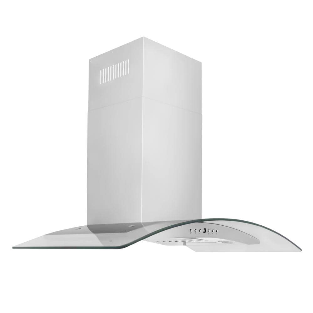 30 in. 400 CFM Convertible Wall Mount Range Hood in Stainless Steel with Curved Glass and Lower Button Panel