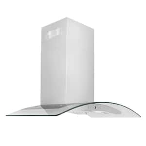 30 in. 400 CFM Convertible Wall Mount Range Hood in Stainless Steel with Curved Glass and Lower Button Panel