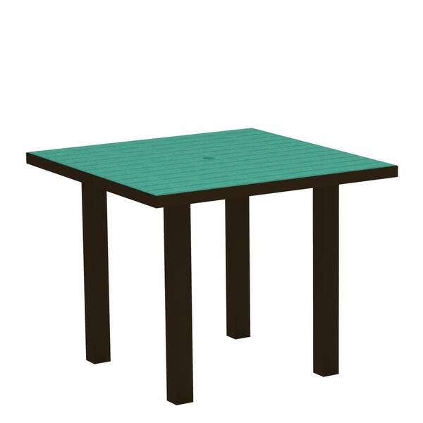POLYWOOD Euro Textured Bronze 36 in. Square Patio Dining Table with Aruba Top