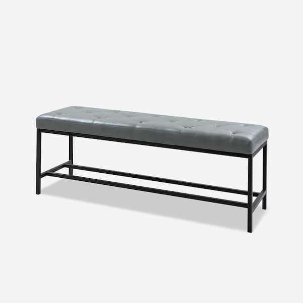 JAYDEN CREATION Horaz Sage Faux Leather 50 in. W Upholstered Bench with Button-Tufted