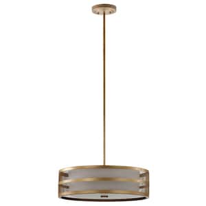 Greta Veil 4-Light Antique Gold Drum Hanging Pendant Lighting with Etched Off-White Shade