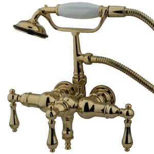 Vintage 3-3/8 in. Center 3-Handle Claw Foot Tub Faucet with Handshower in Polished Brass