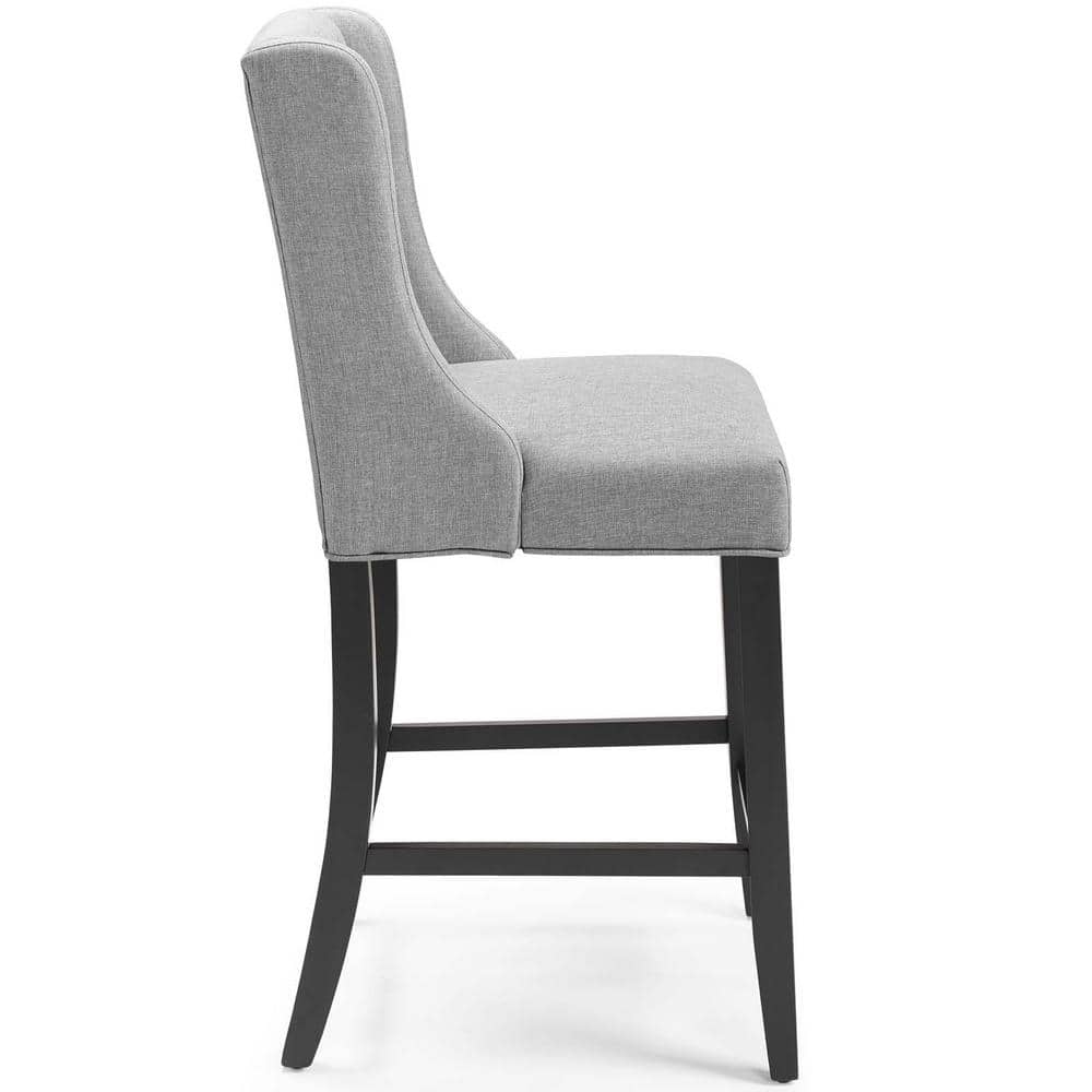 Light Gray Tufted Button Upholstered Counter Stool with Wood Legs