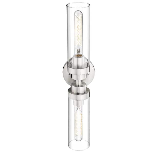 Trending 4.72 in. 2 Light Brushed Nickel Modern Smart Home Wall Sconce with Clear Glass Shade