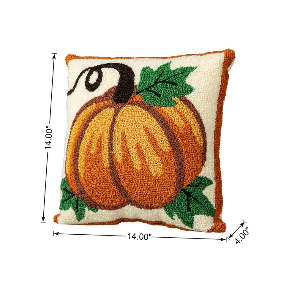 Handmade Hooked Pumpkin Fall Throw Pillow 14" x 14"