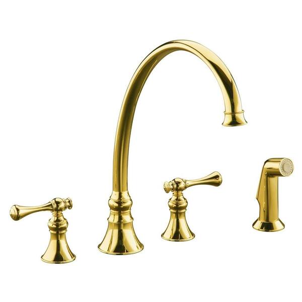 KOHLER Revival 2-Handle Standard Kitchen Faucet in Vibrant Polished Brass