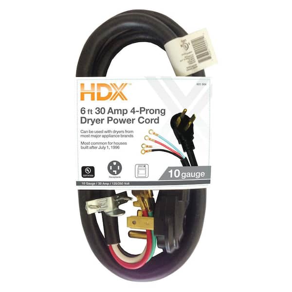 HDX 6 ft. 10/4 30 Amp 4-Prong Dryer Power Cord, Grey