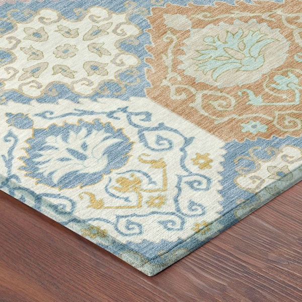 Chantille Machine Washable Indoor/Outdoor Abstract ACN2588 Denim 2 ft. x 7 ft. Runner Rug