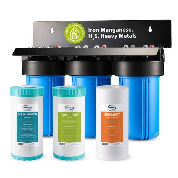 3-Stage Whole House Water Filter System, Reduces Iron, Manganese, H2S, Heavy Metals, Chlorine, Sediment