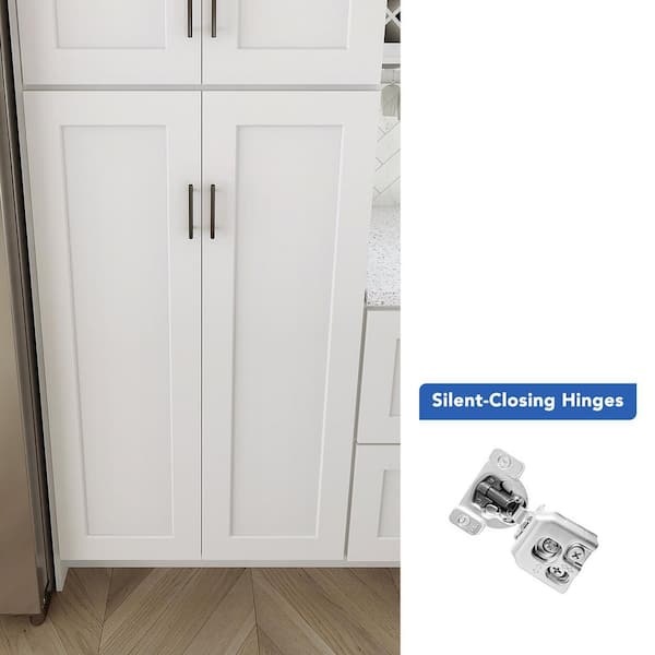 30 in. W x 24 in. D x 54 in. H Ready to Assemble Double Shaker Pantry Kitchen Cabinet in Newport White