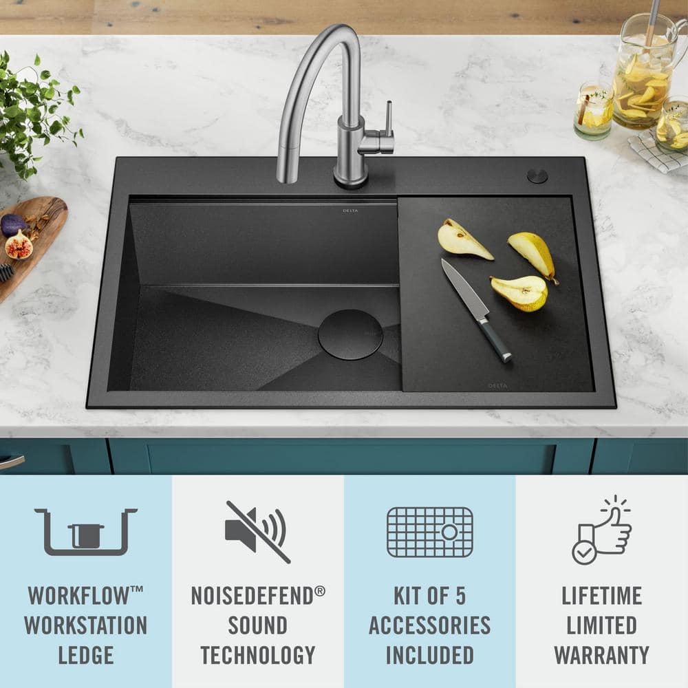 Delta Black Stainless Steel 33" Single Bowl Drop-In Kitchen Sink