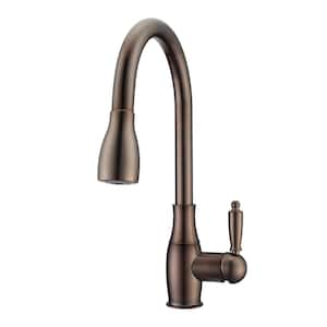 Cullen Single Handle Deck Mount Gooseneck Pull Down Spray Kitchen Faucet with Metal Lever Handle 2 in Oil Rubbed Bronze
