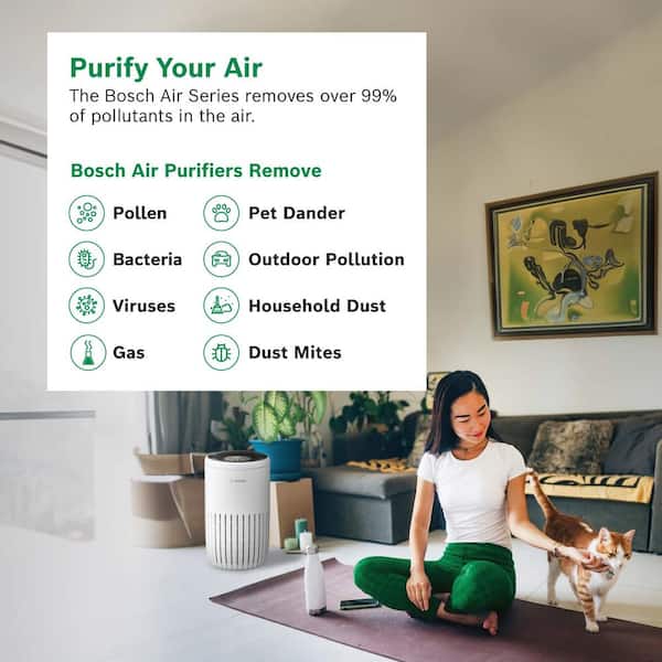 Bosch - Air 2000 4-Speed White HEPA Air Purifier ENERGY STAR (Covers, 810 Sq. Ft., AHAM) Intelligent and Quiet