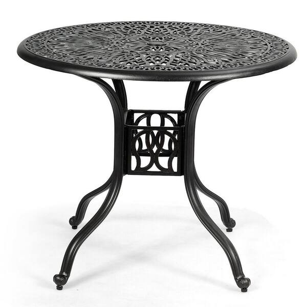 Casainc Cast Aluminum Patio Outdoor, 48 Inch Round Folding Table With Umbrella Hole
