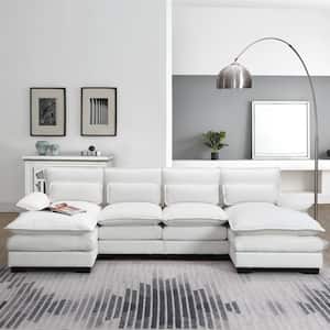 109.8 in. W Flared Arm Modern U Shaped Soft Velvet Sectional Sofa in. White with Waist Pillows