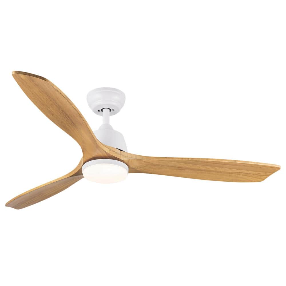 PUDO 52 In. Integrated LED Indoor White Brown Ceiling Fan