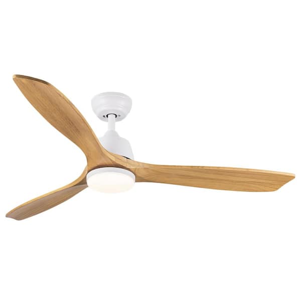 PUDO 52 In. Integrated LED Indoor White Brown Ceiling Fan Lighting with Remote