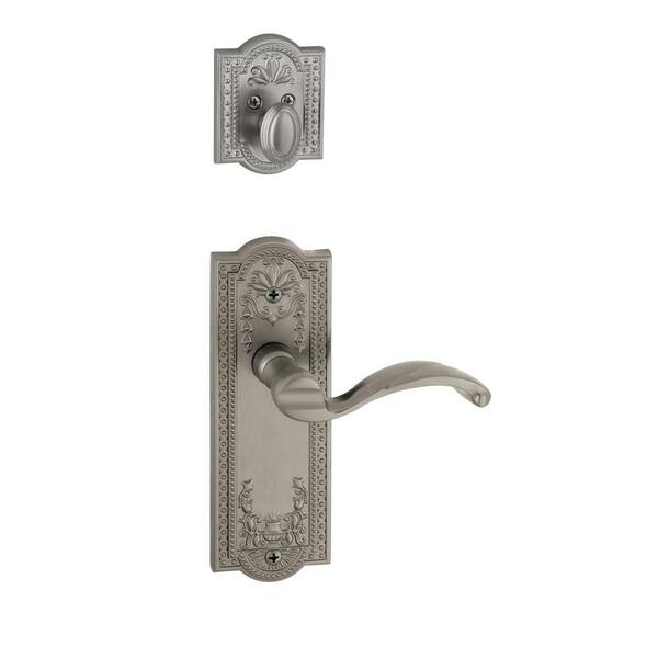 Grandeur Parthenon Single Cylinder Satin Nickel Combo Pack Keyed Differently with Portofino Lever and Matching Deadbolt