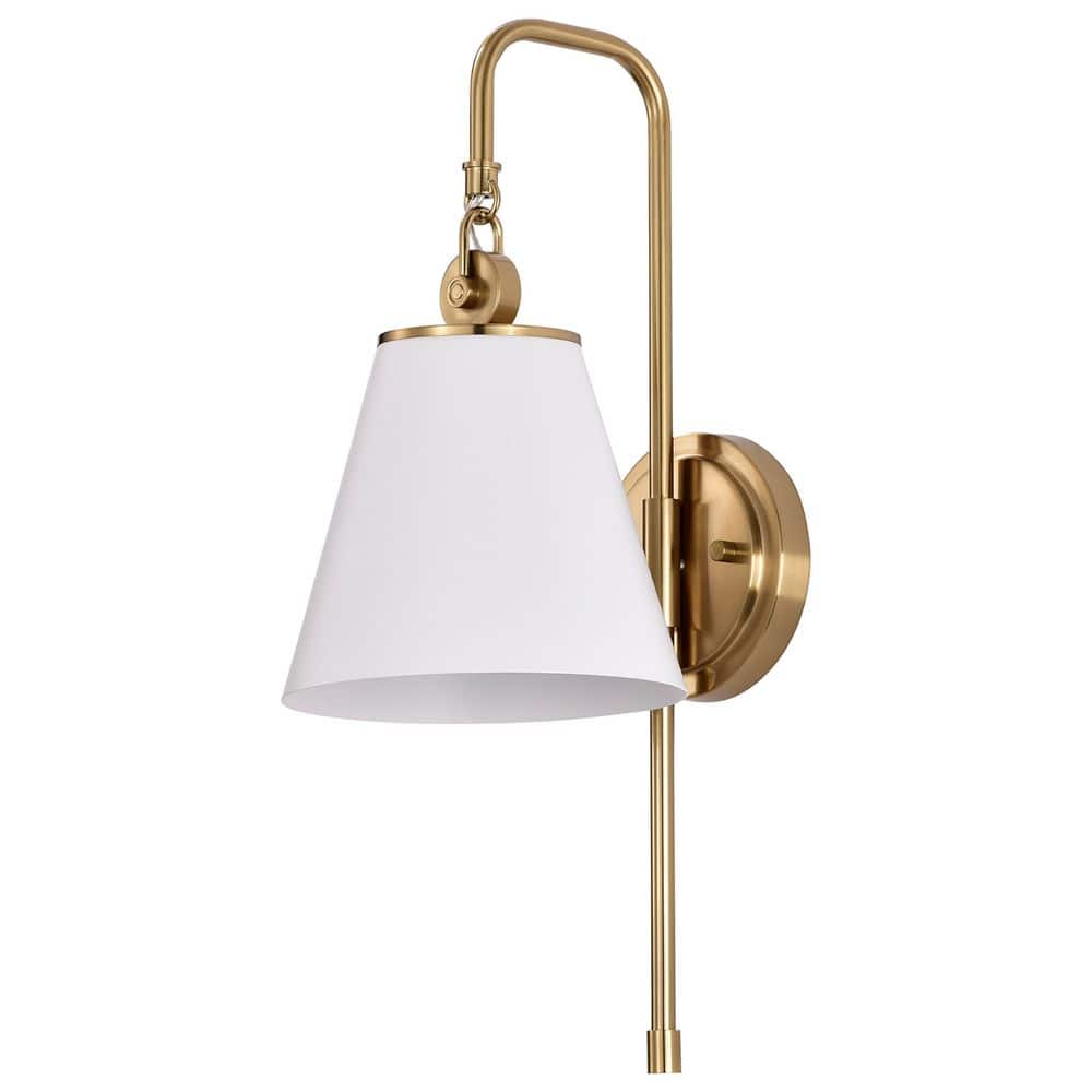 Dover 1-Light 7 in. White / Vintage Brass Wall Sconce with White Metal Shade price history on PriceWatchPro